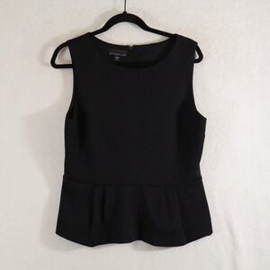 Black Sleeveless Peplum Top Textured Knit Blouse by Attention Size Large